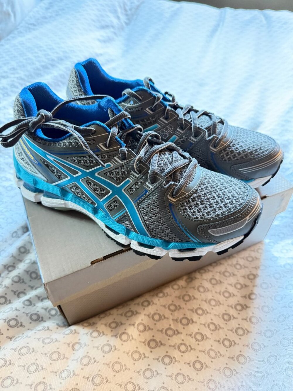 NEW in BOX ASICS GEL Kayano 19 Womens Running Shoes Size 7.5 US Grey Blue T350N